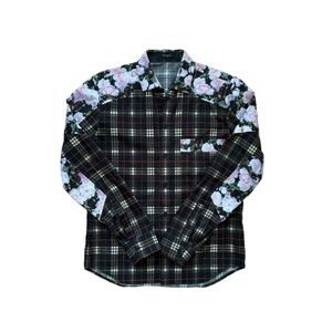 GIVENCHY $1290 Runway Pre Spring Plaid Floral Patch Shirt Size 39- 15.5 Small